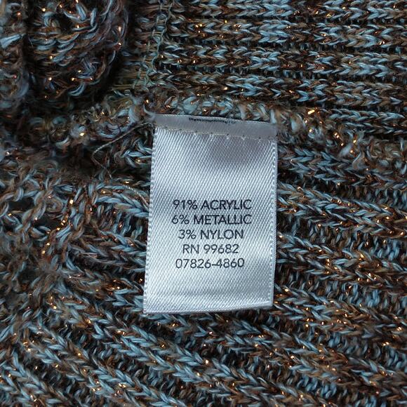 Christopher & Banks Short Sleeve Open Cardigan sweater brown/blue sz small loose - Picture 8 of 10